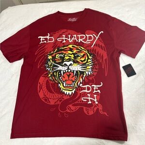 Ed Hardy Men's Maroon Tiger Graphic Tee